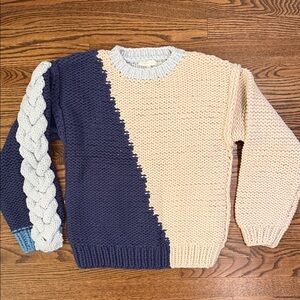 NWOT LoveShackFancy Chunky Sweater Blue Cream Size Medium